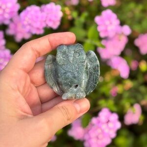 Moss Agate Owl Carving Crystal